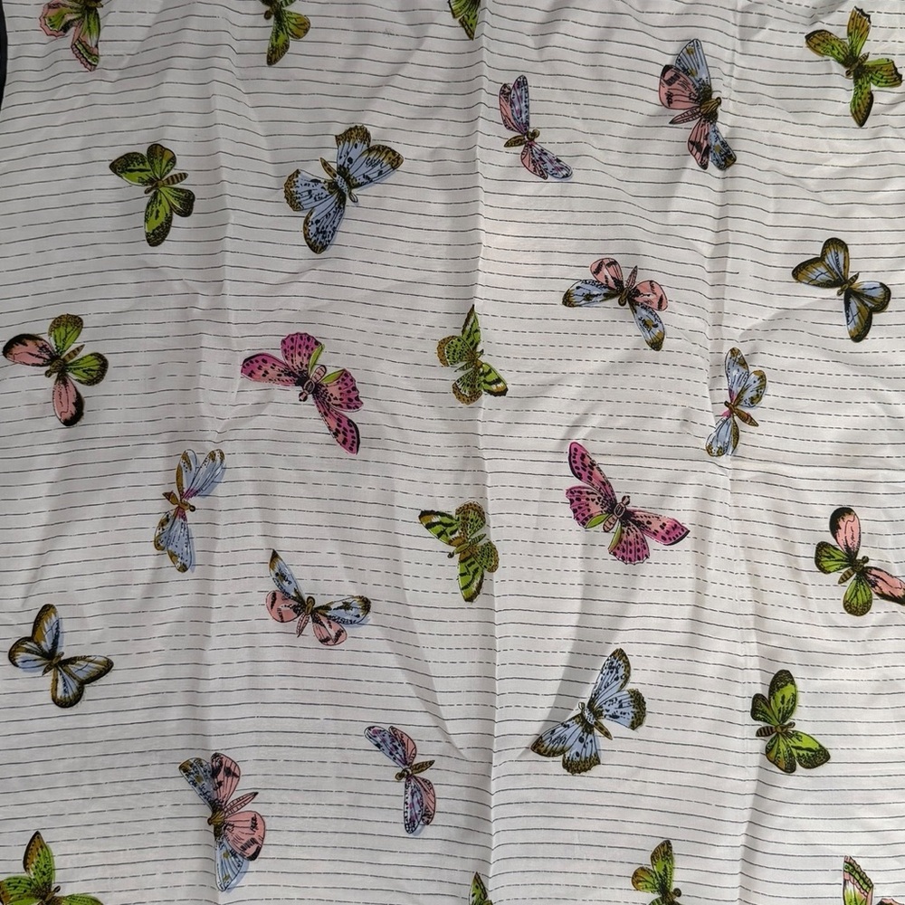 Vtg Butterfly Print Scarf with Green Border